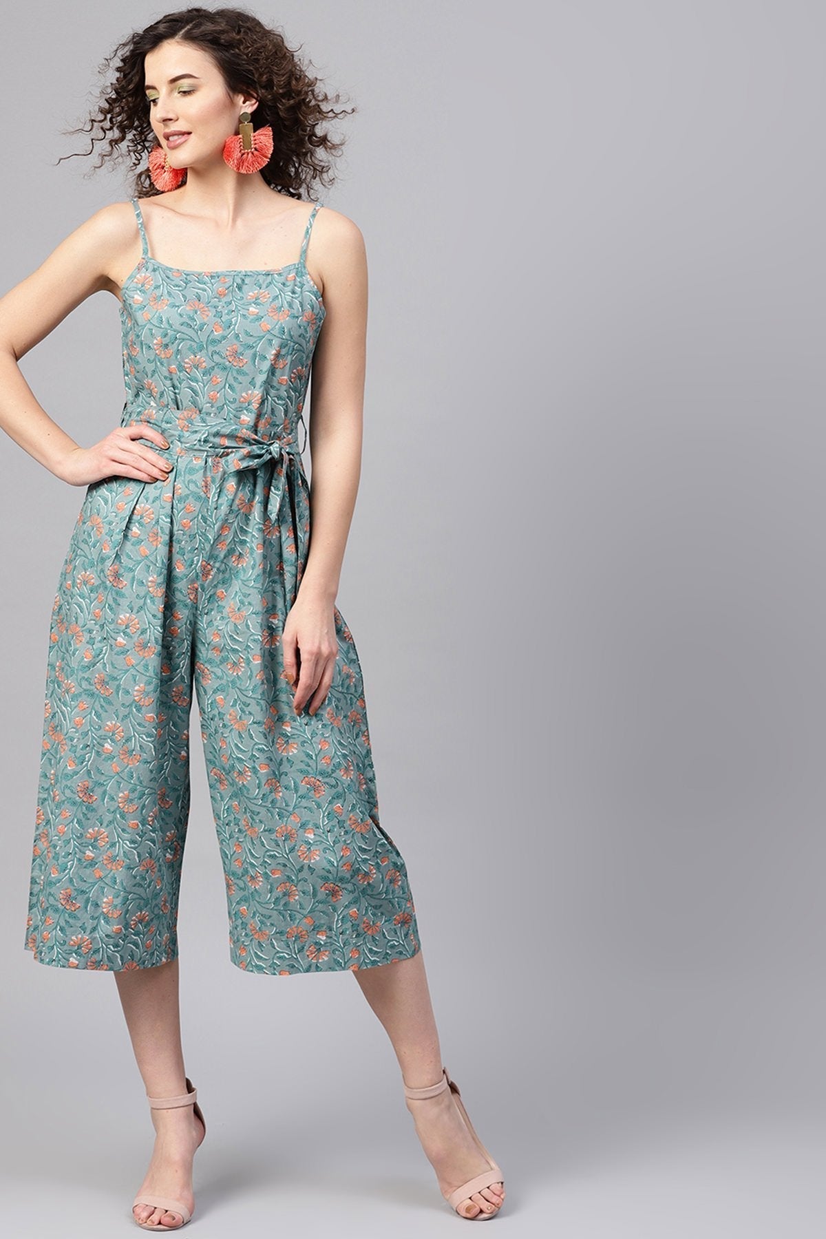 Women's Blue Floral Strappy Jumpsuit - SASSAFRAS