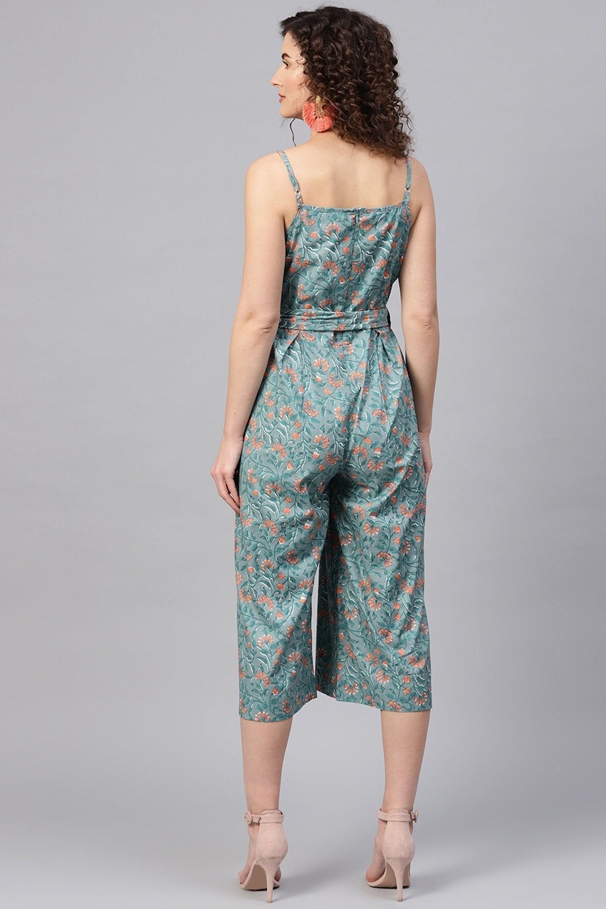 Women's Blue Floral Strappy Jumpsuit - SASSAFRAS