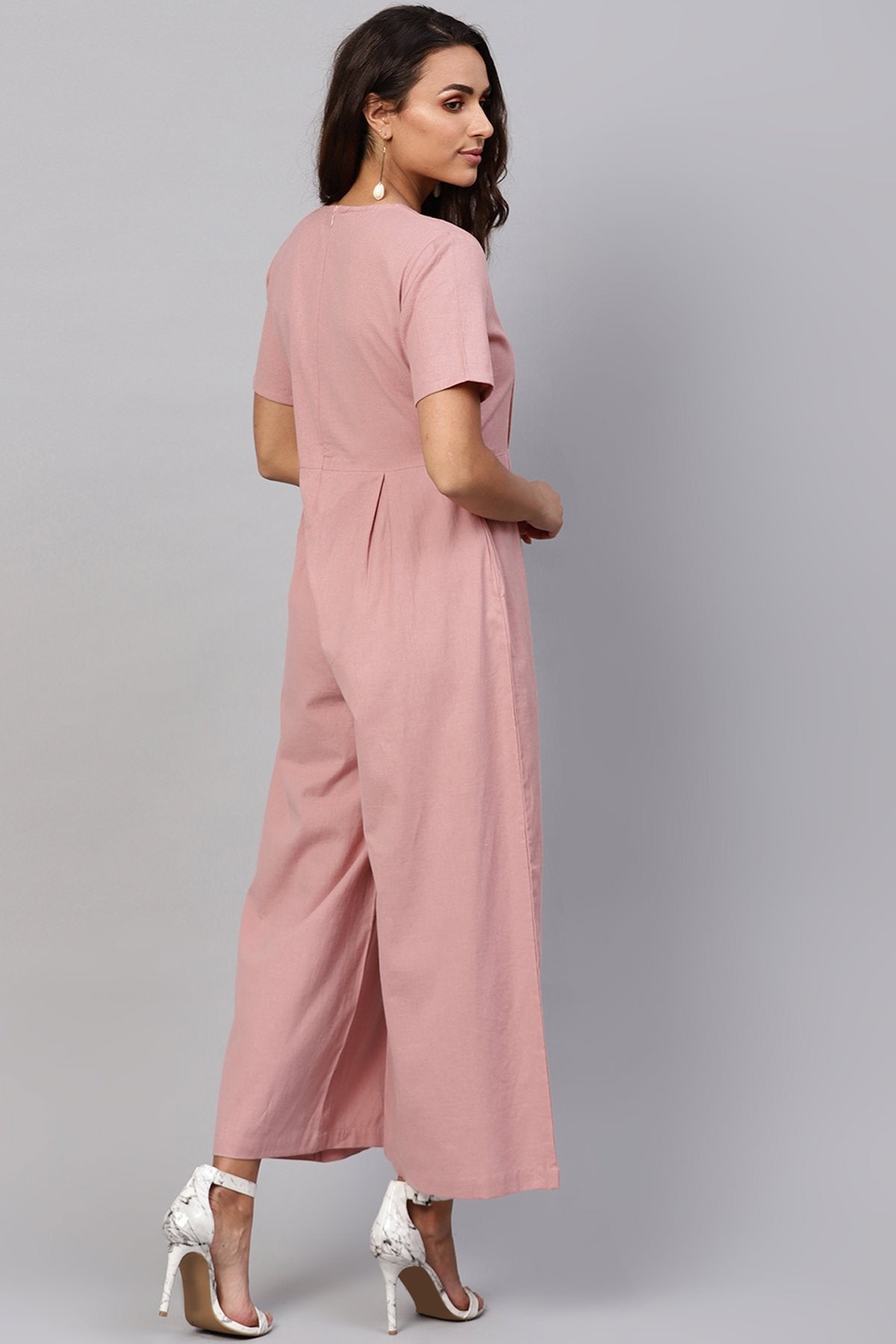 Women's Onion Pink Pleated Palazzo Jumpsuit - SASSAFRAS