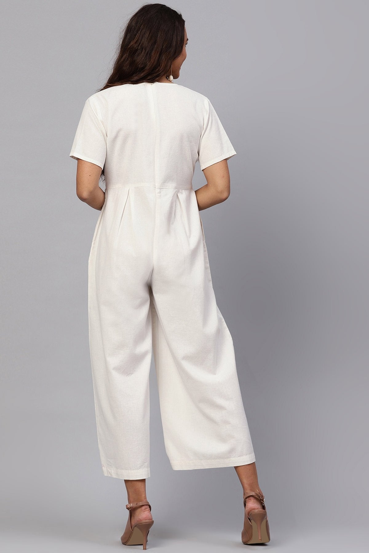 Women's White Pleated Palazzo Jumpsuit - SASSAFRAS