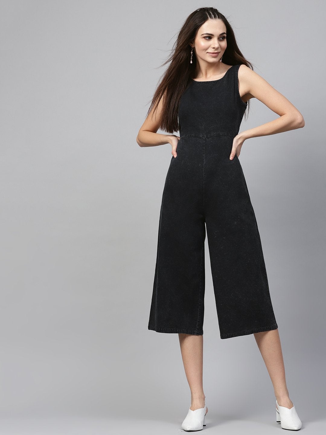 Women's Back Denim Wrap Culottes Jumpsuit - SASSAFRAS