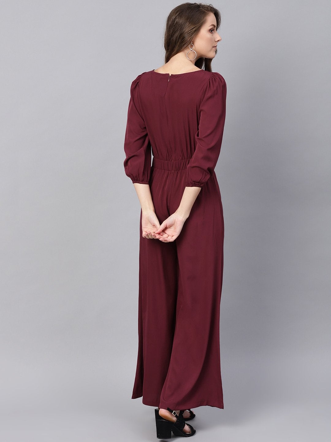 Women's Wine Buckle Belt Jumpsuit - SASSAFRAS