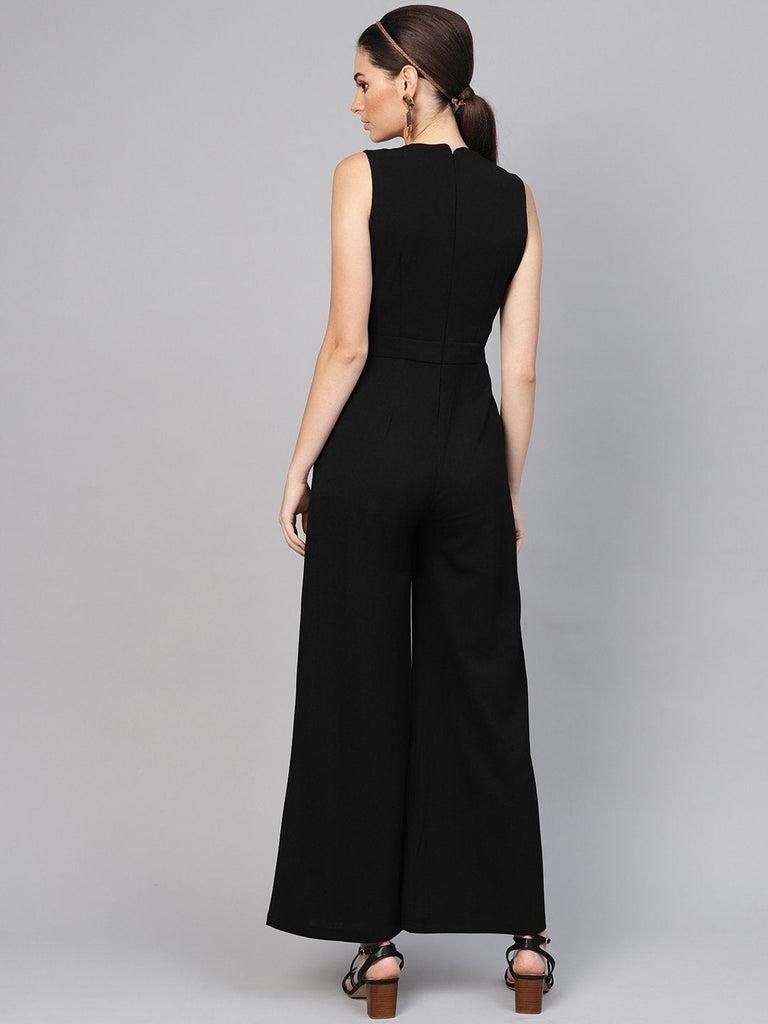 Women's Black Collared Flare Leg Jumpsuit