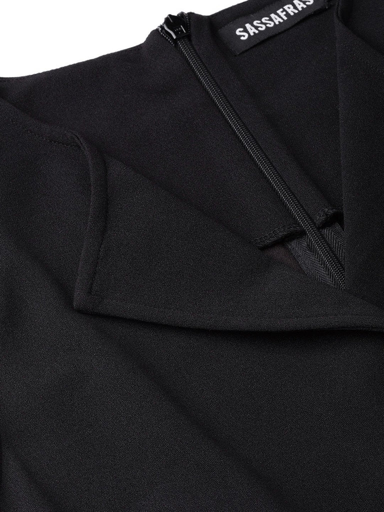 Women's Black Collared Flare Leg Jumpsuit