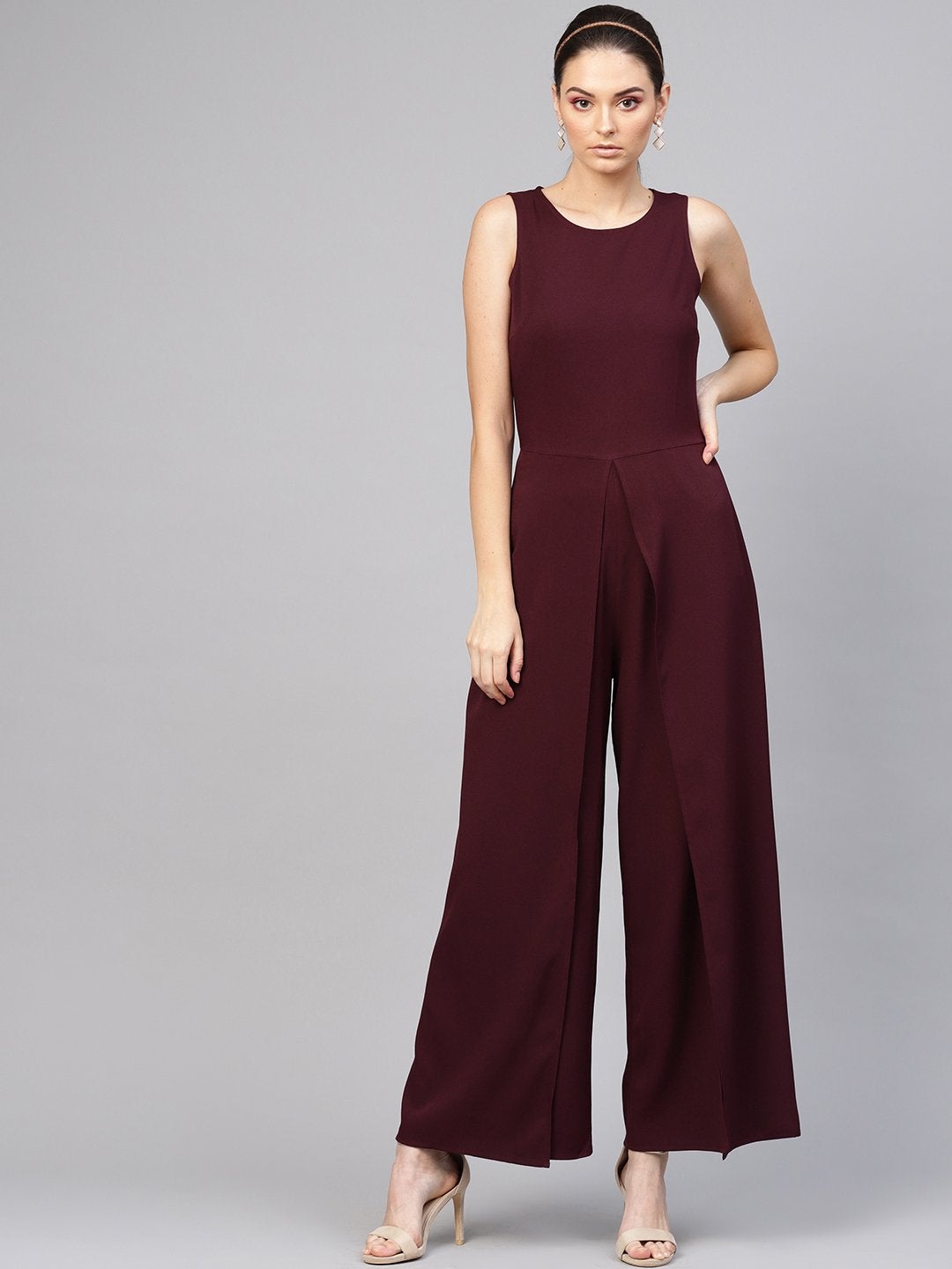 Women's Wine Wrap Leg Jumpsuit - SASSAFRAS