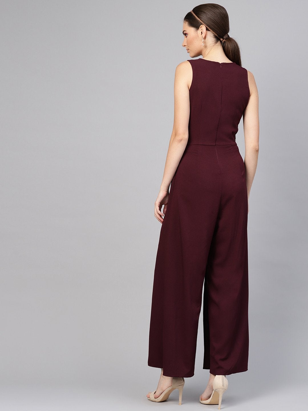 Women's Wine Wrap Leg Jumpsuit - SASSAFRAS