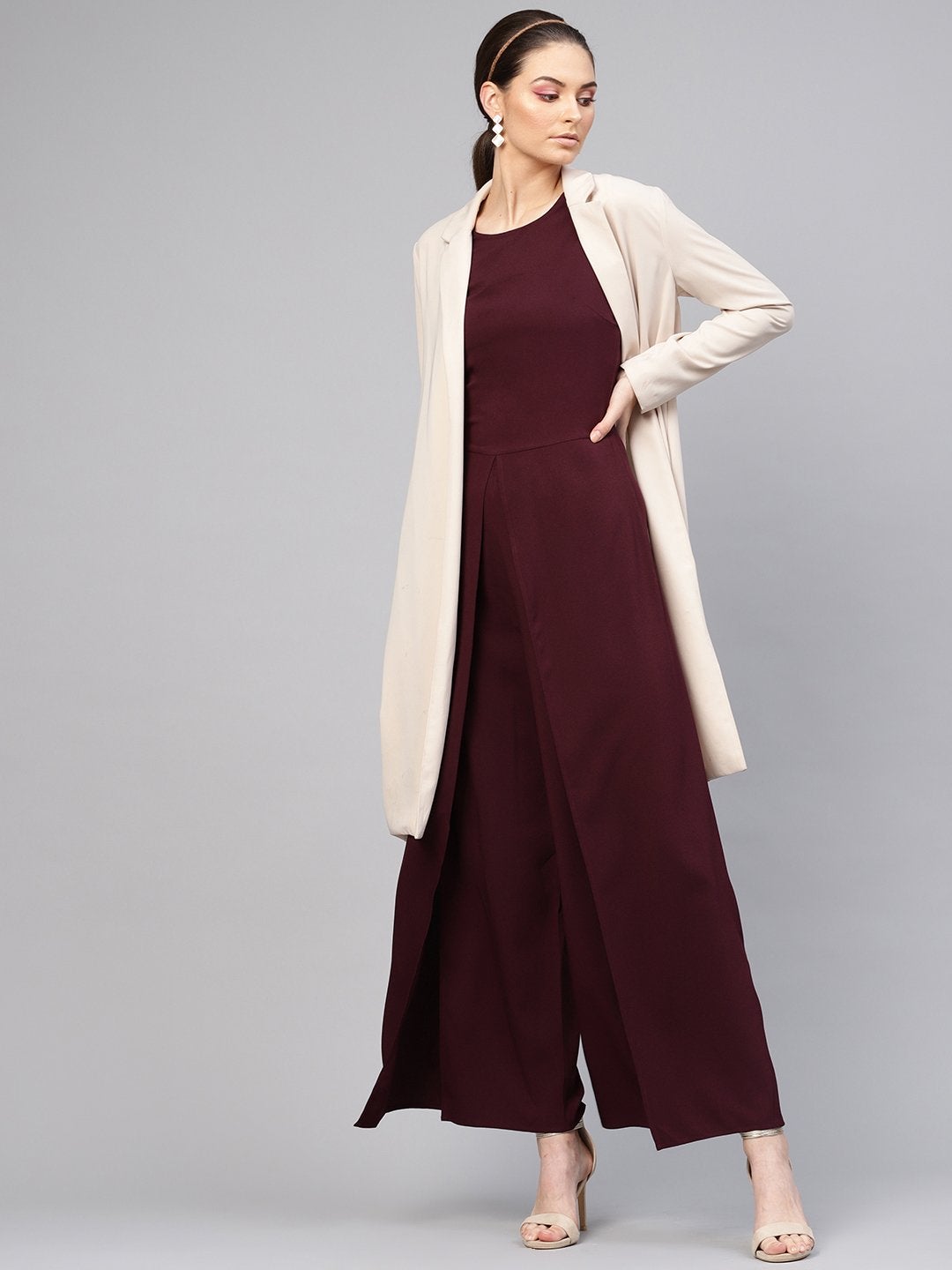 Women's Wine Wrap Leg Jumpsuit - SASSAFRAS