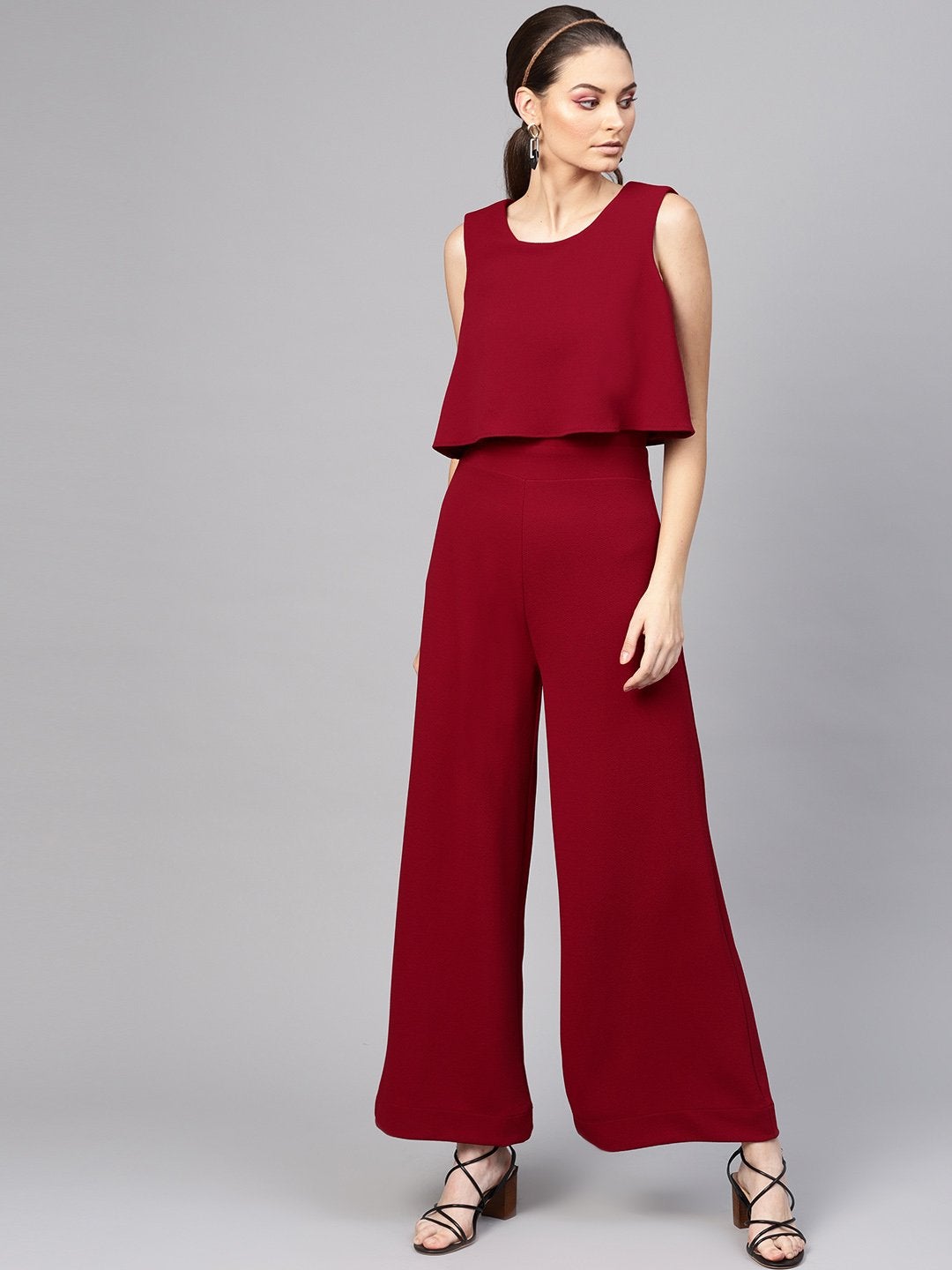 Women's Maroon Layered Jumpsuit - SASSAFRAS