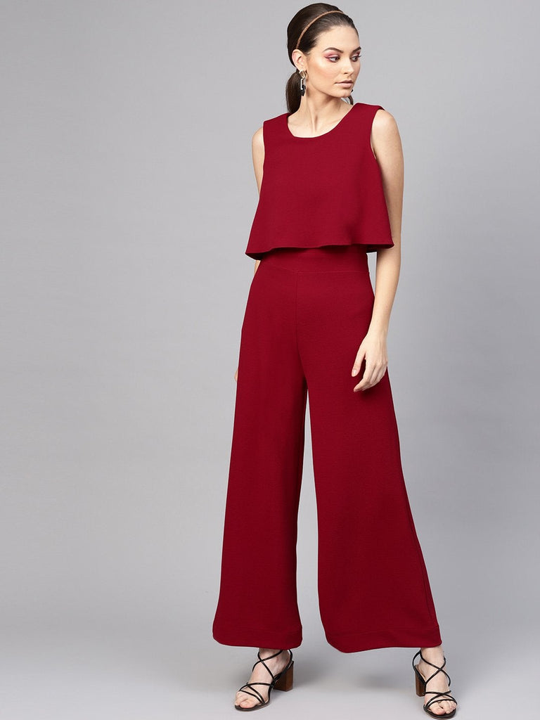 Women's Maroon Layered Jumpsuit