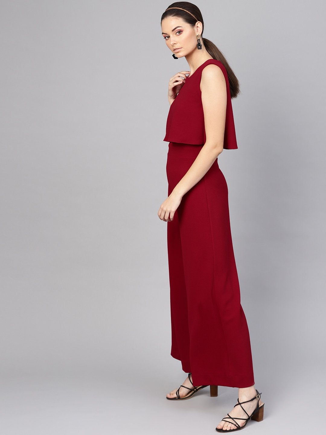 Women's Maroon Layered Jumpsuit - SASSAFRAS