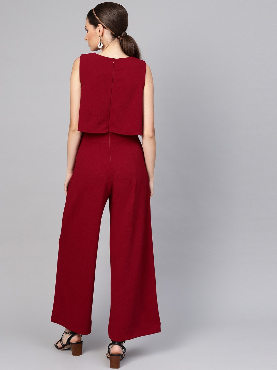 Women's Maroon Layered Jumpsuit - SASSAFRAS