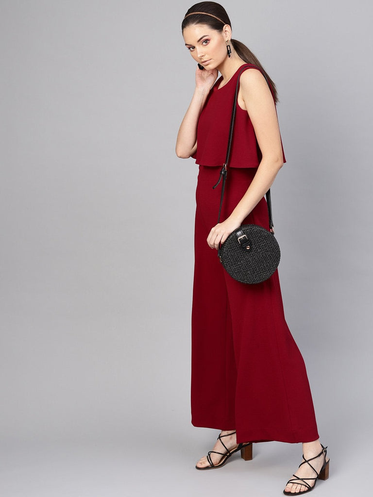 Women's Maroon Layered Jumpsuit