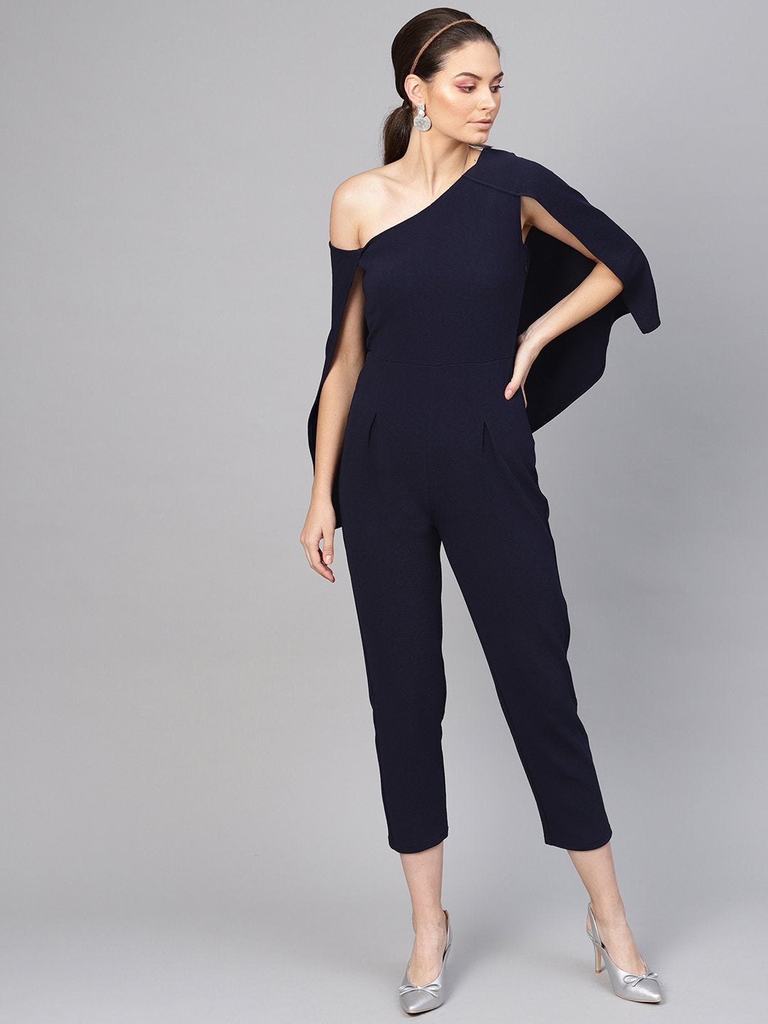 Women's Navy Cape Jumpsuit - SASSAFRAS