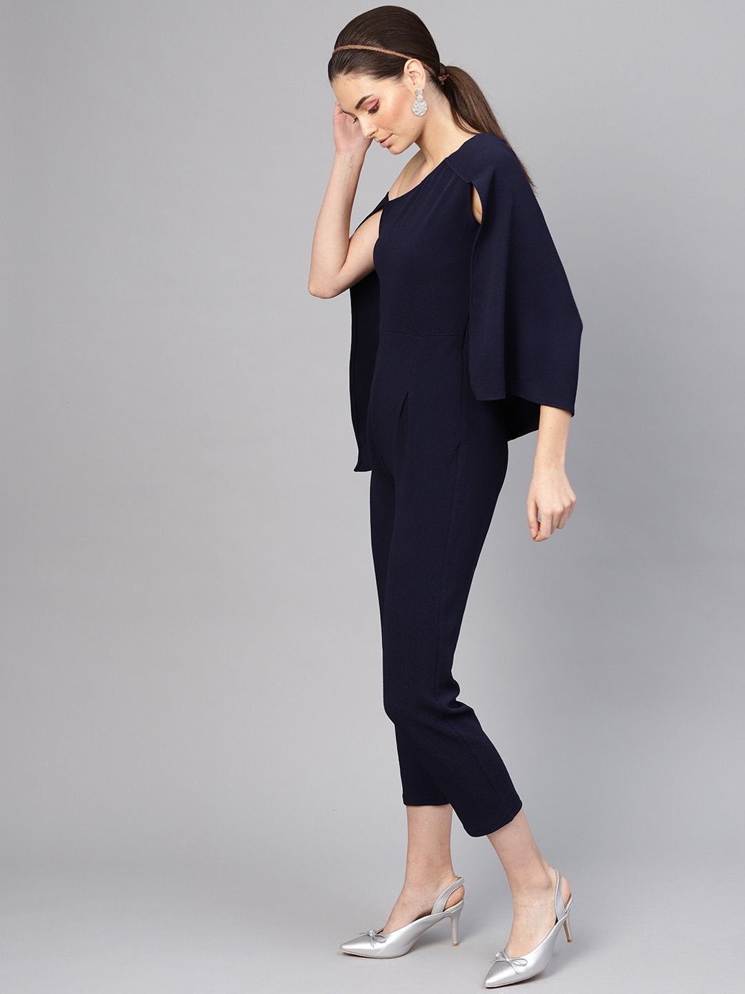 Women's Navy Cape Jumpsuit - SASSAFRAS