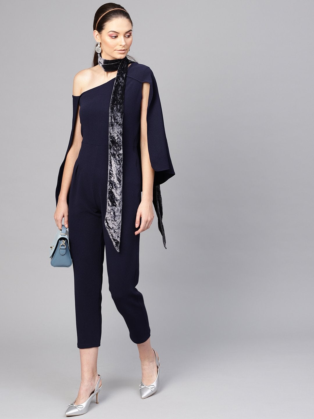 Women's Navy Cape Jumpsuit - SASSAFRAS