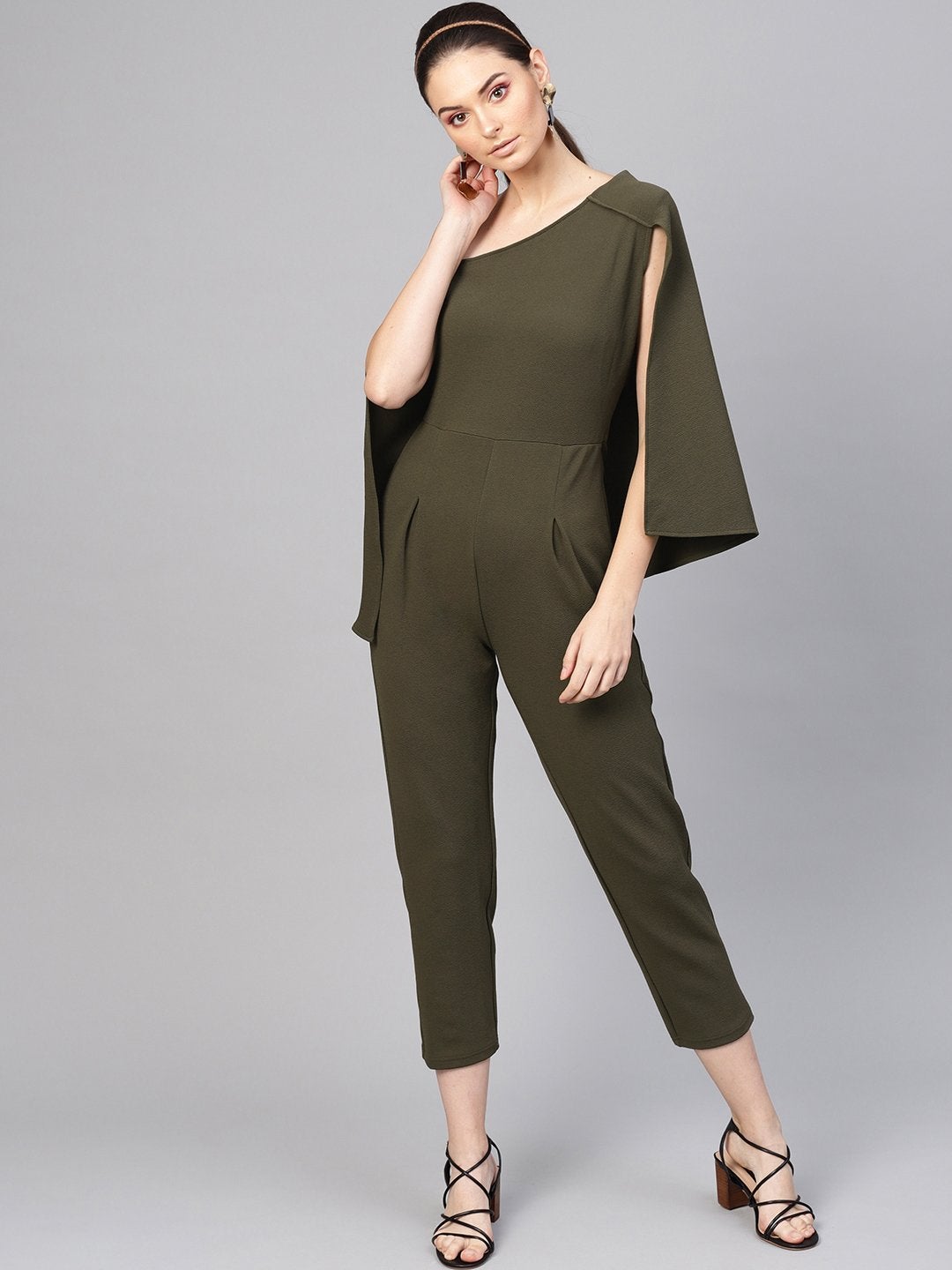 Women's Olive Cape Jumpsuit - SASSAFRAS