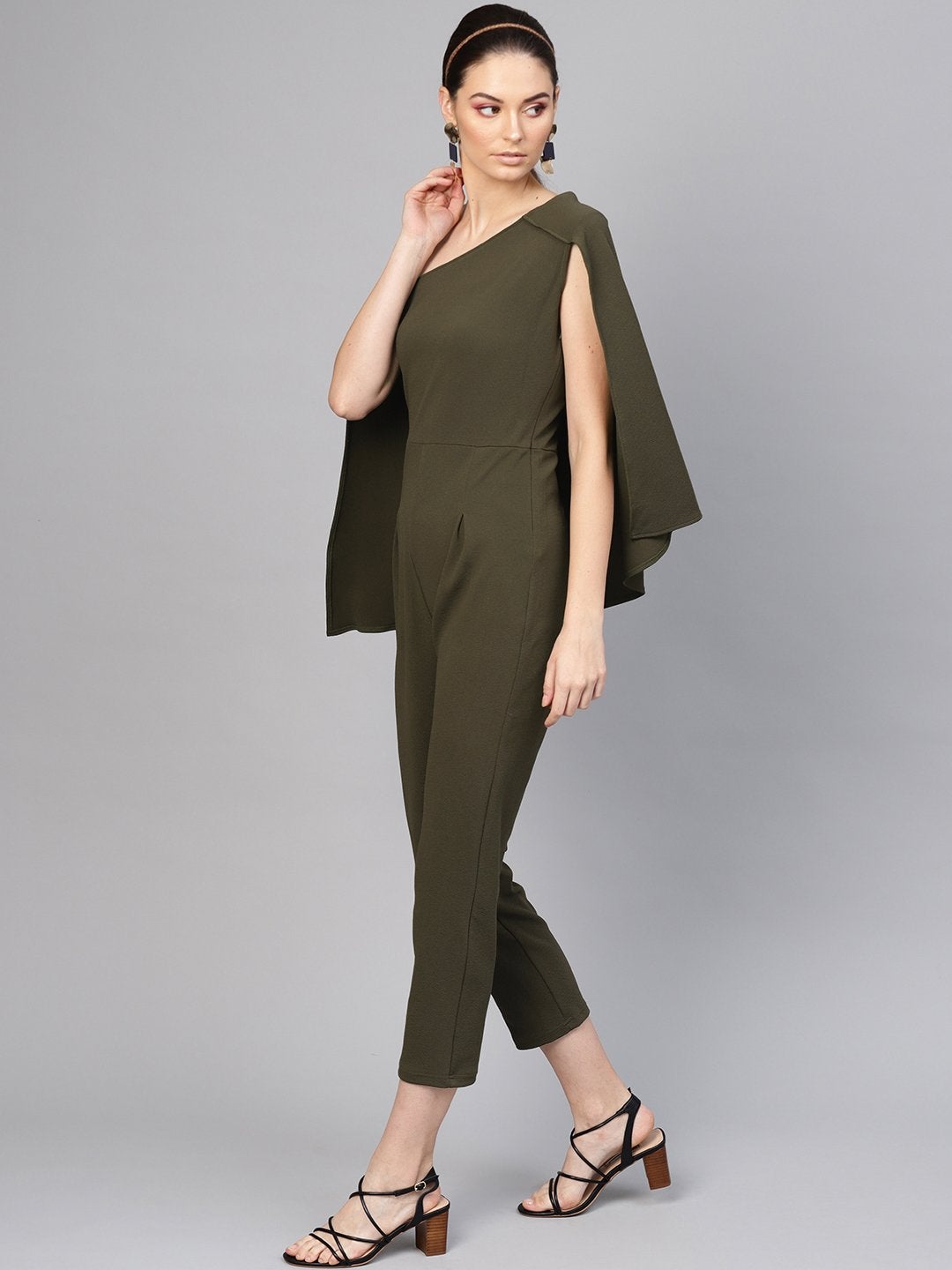 Women's Olive Cape Jumpsuit - SASSAFRAS