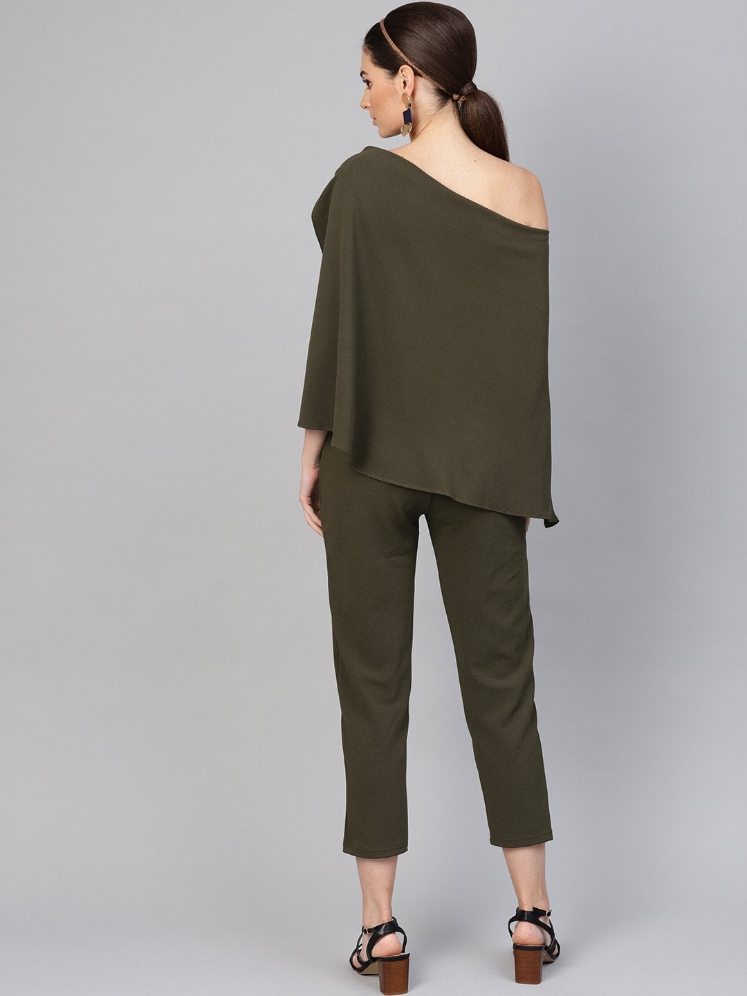 Women's Olive Cape Jumpsuit - SASSAFRAS