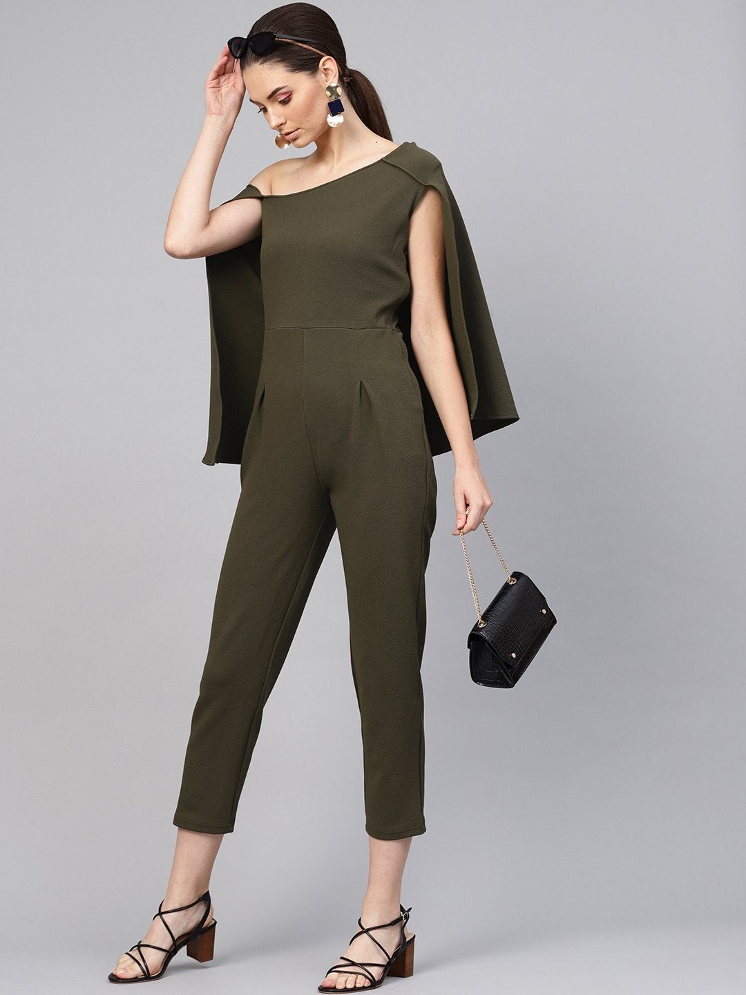 Women's Olive Cape Jumpsuit - SASSAFRAS