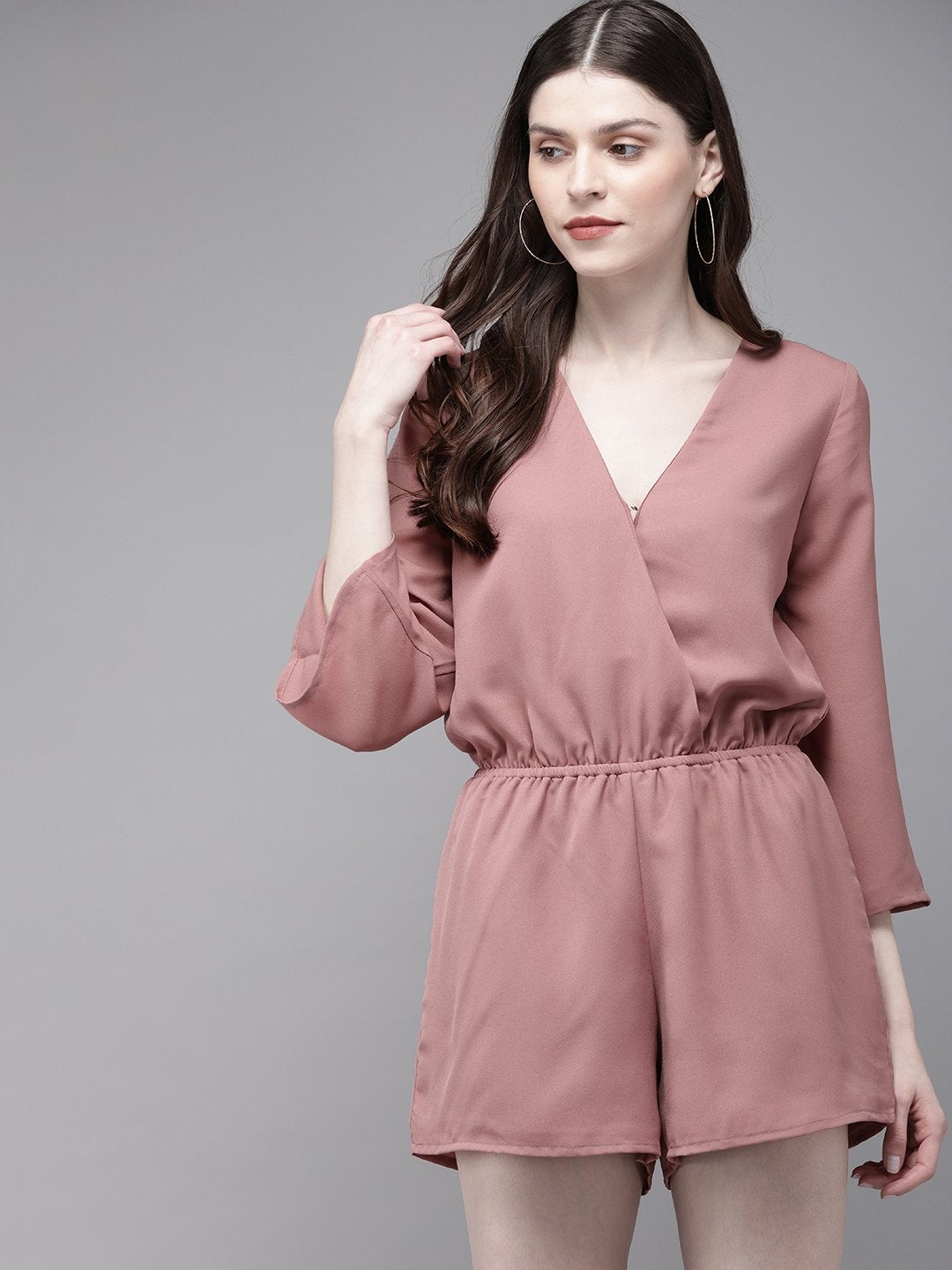 Women's Baked Pink Long Sleeve Wrap Playsuit - SASSAFRAS