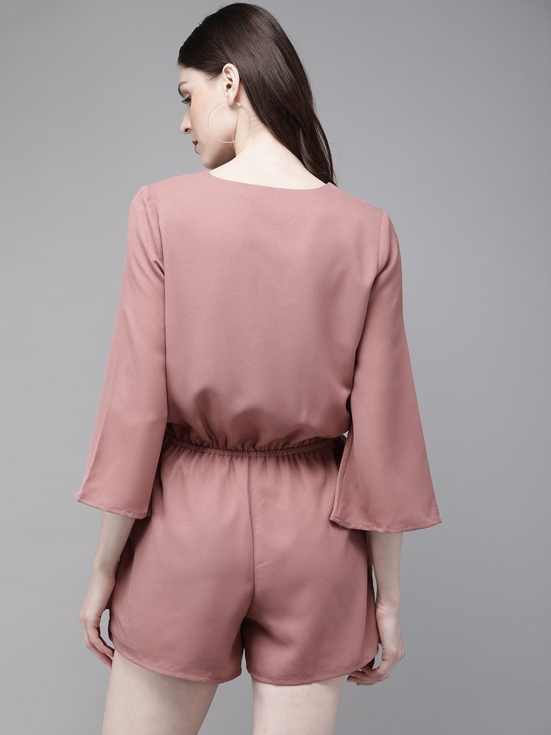 Women's Baked Pink Long Sleeve Wrap Playsuit - SASSAFRAS