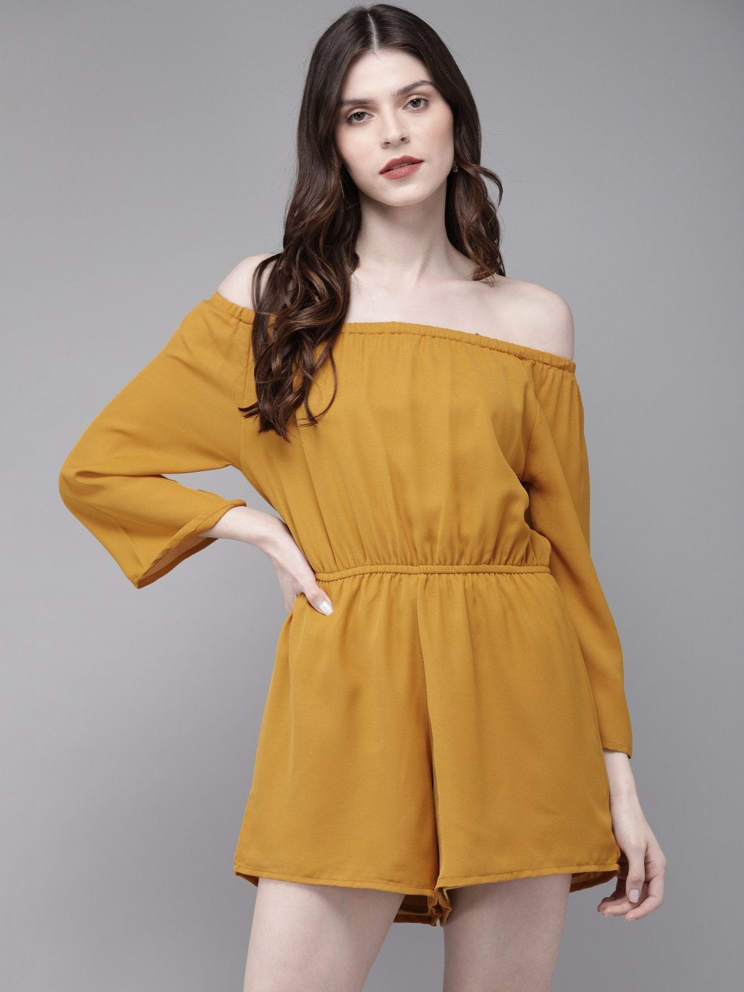 Women's Mustard Bardot Playsuit - SASSAFRAS