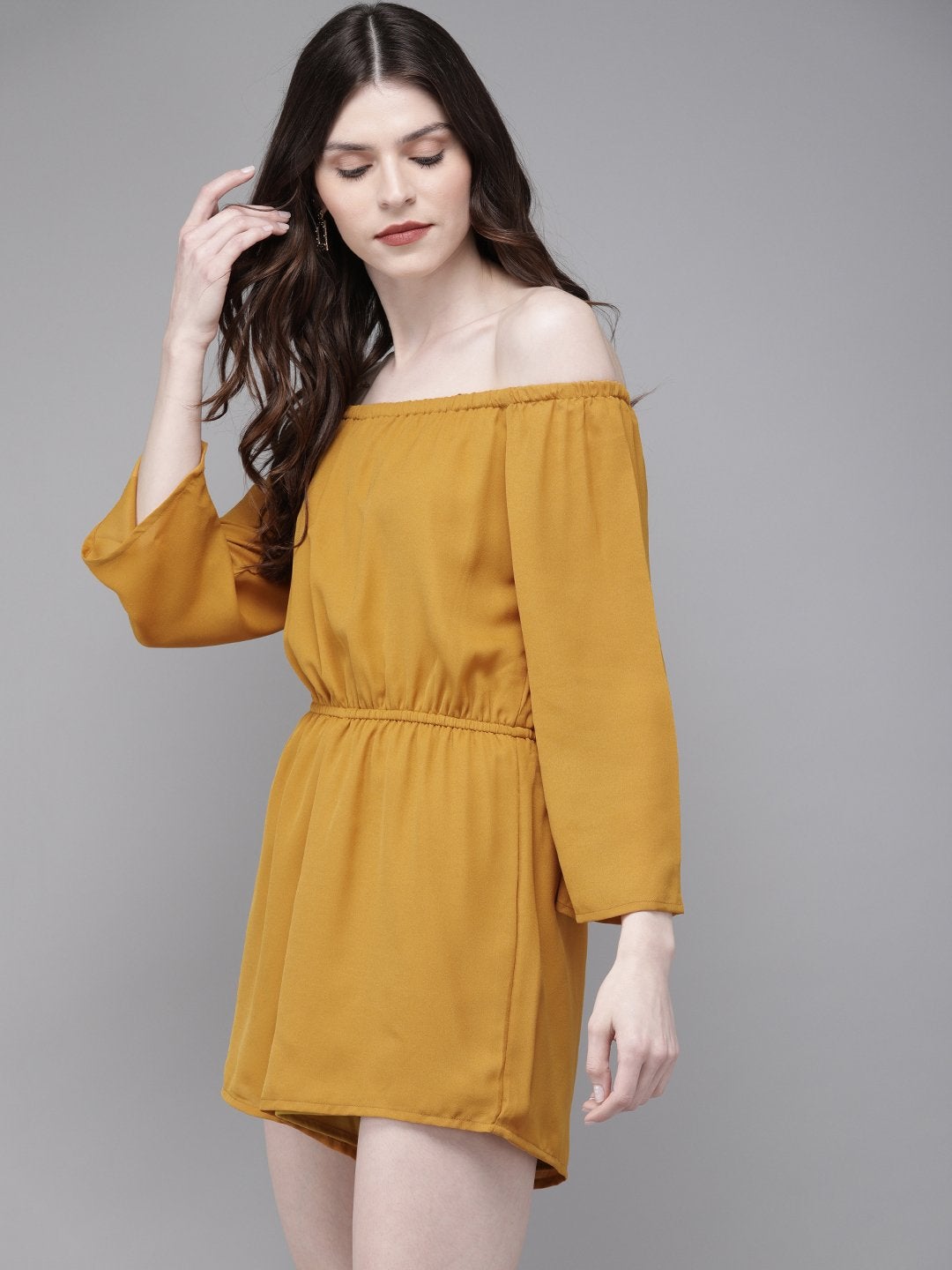 Women's Mustard Bardot Playsuit - SASSAFRAS