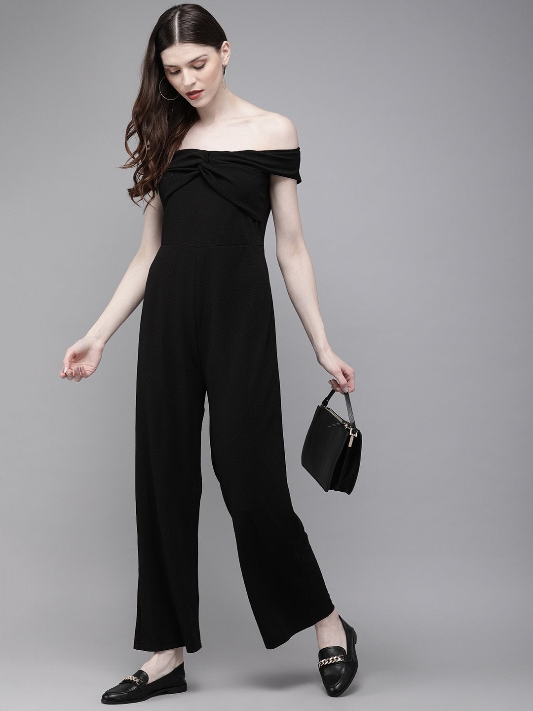 Women's Black Off Shoulder Jumpsuit - SASSAFRAS