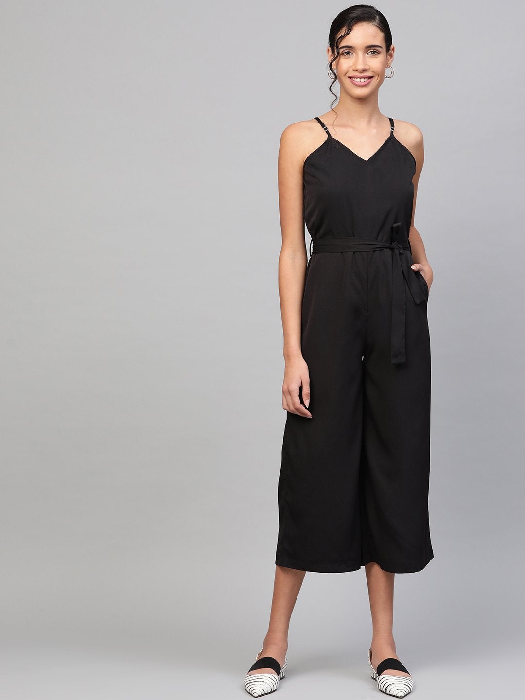 Women's Black Strappy Jumpsuit - SASSAFRAS