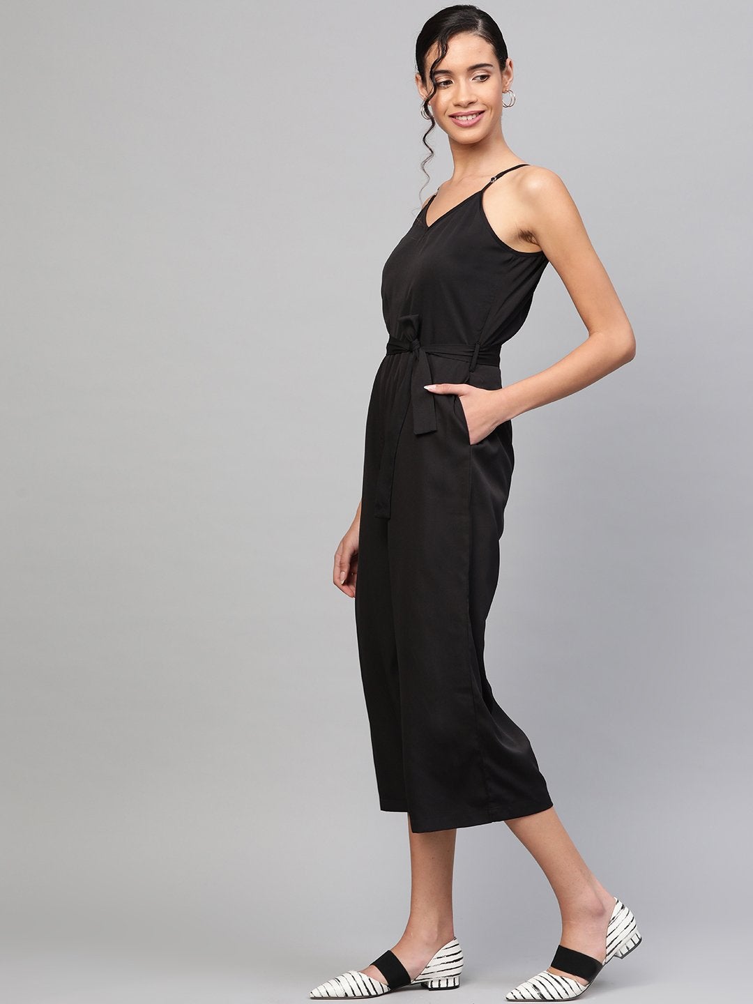 Women's Black Strappy Jumpsuit - SASSAFRAS