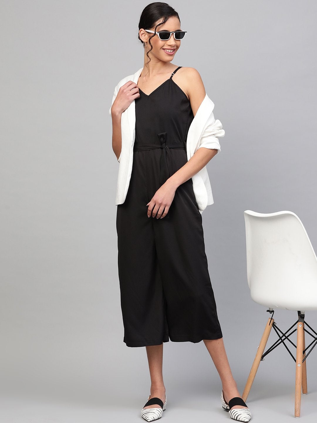 Women's Black Strappy Jumpsuit - SASSAFRAS