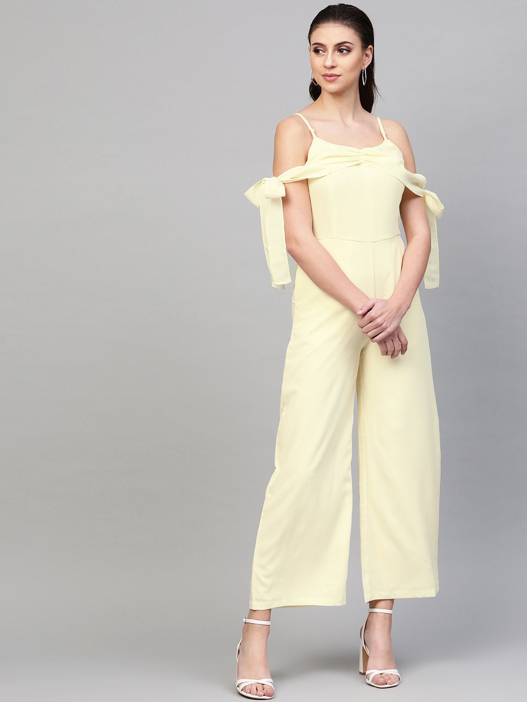 Women's Off-White Tie Up Sleeve Detail Jumpsuit - SASSAFRAS