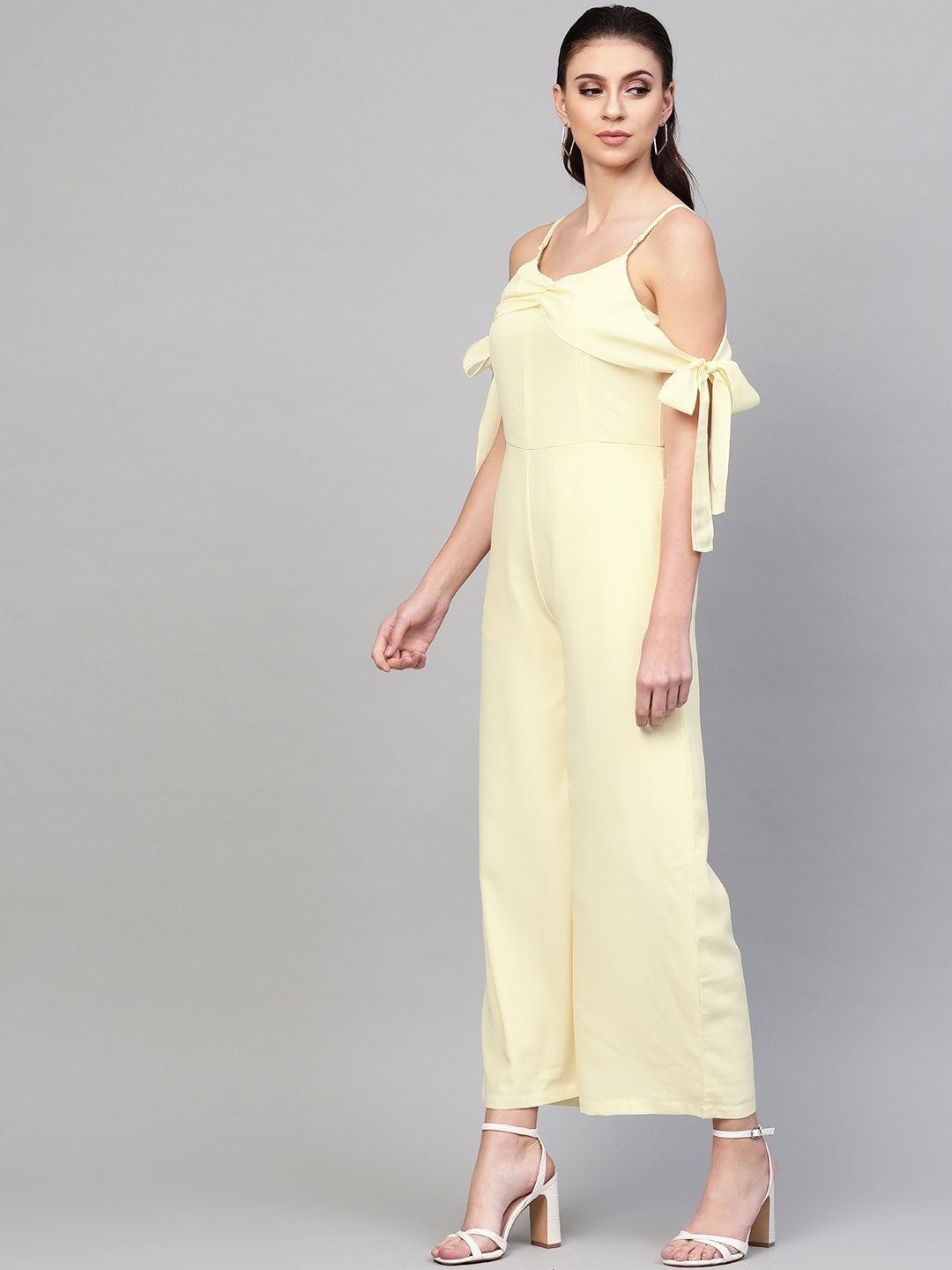 Women's Off-White Tie Up Sleeve Detail Jumpsuit - SASSAFRAS