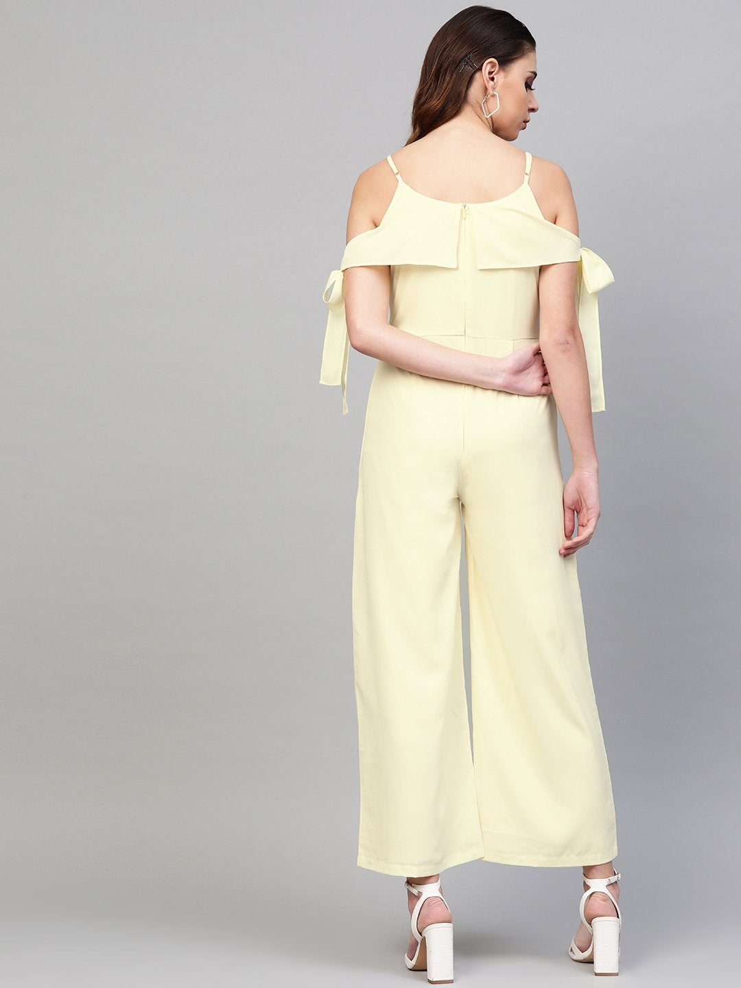 Women's Off-White Tie Up Sleeve Detail Jumpsuit - SASSAFRAS