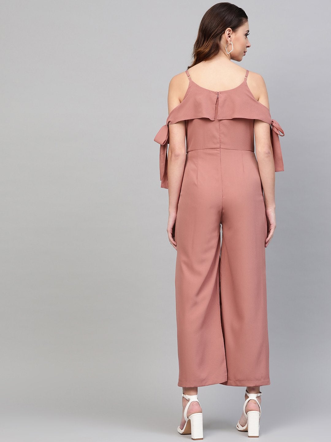 Women's Baked Pink Tie Up Sleeve Detail Jumpsuit - SASSAFRAS