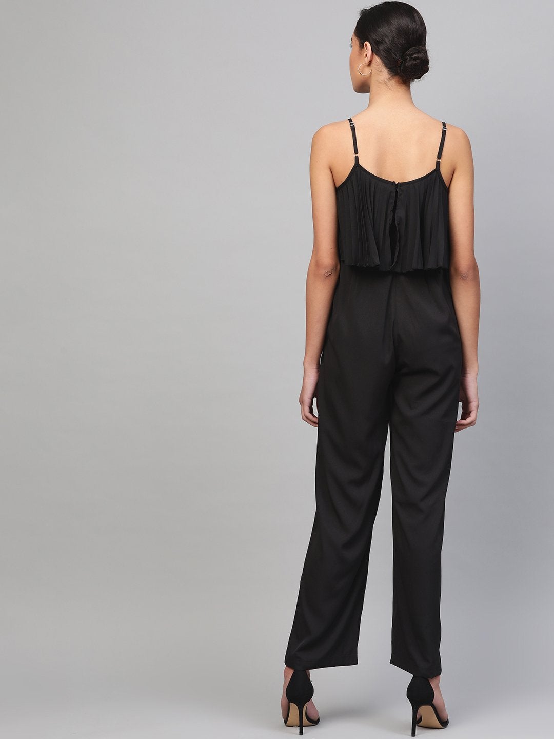 Women's Black Pleated Palazzo Jumpsuit - SASSAFRAS