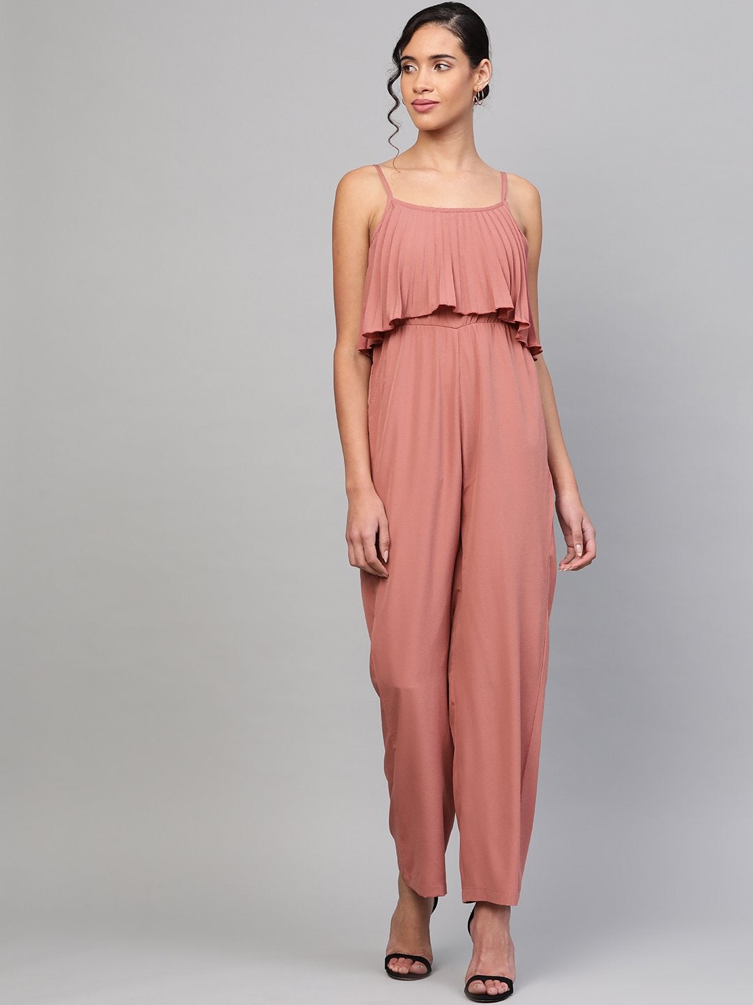 Women's Baked Pink Pleated Palazzo Jumpsuit - SASSAFRAS