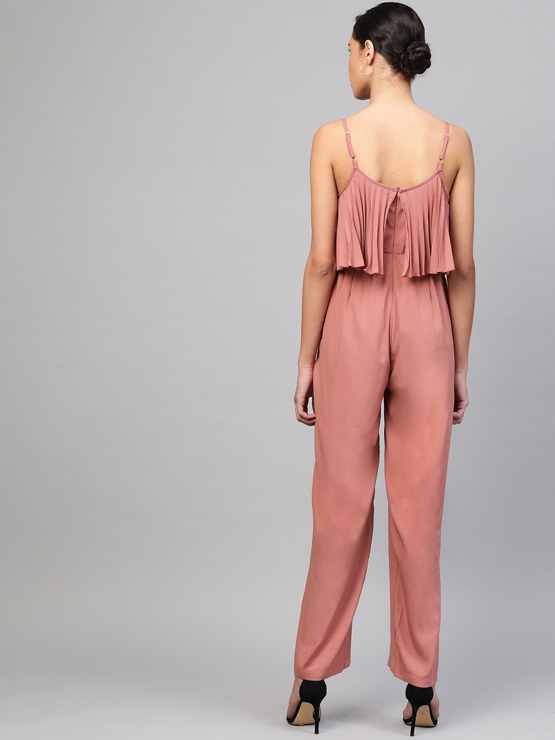 Women's Baked Pink Pleated Palazzo Jumpsuit - SASSAFRAS