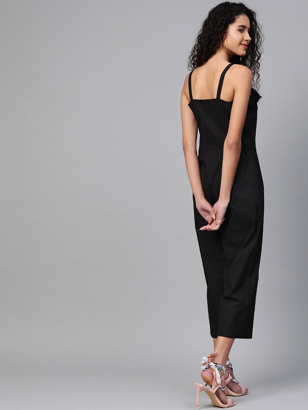 Women's Black Strappy Button Detail Jumpsuit - SASSAFRAS