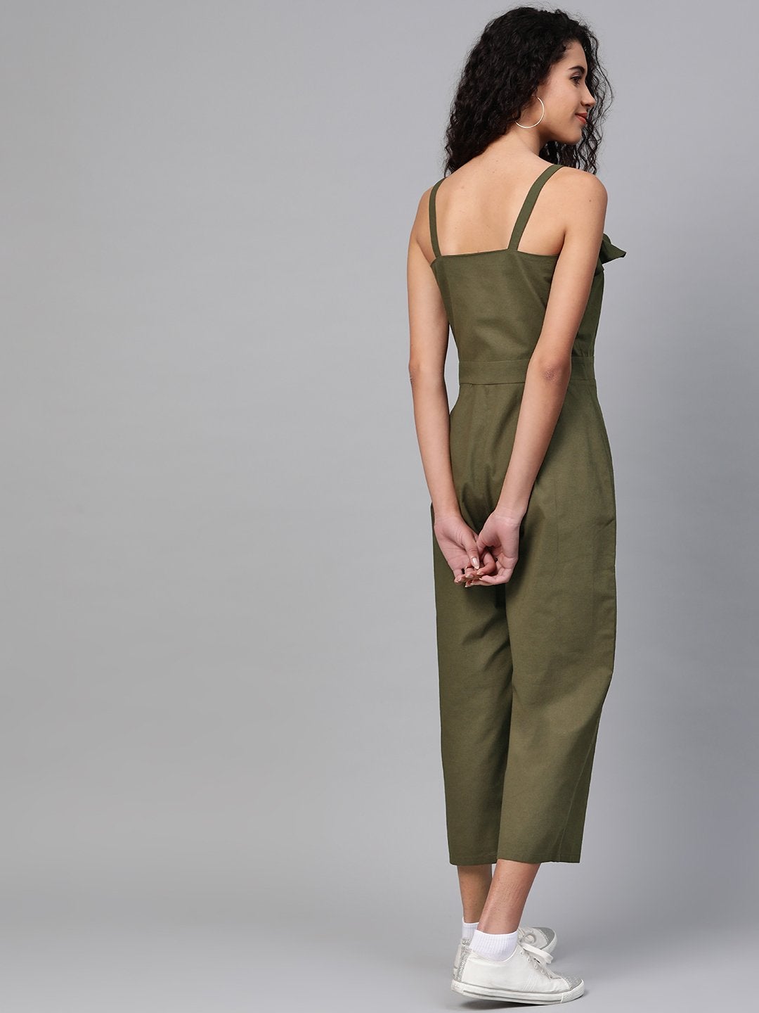 Women's Olive Strappy Button Detail Jumpsuit - SASSAFRAS