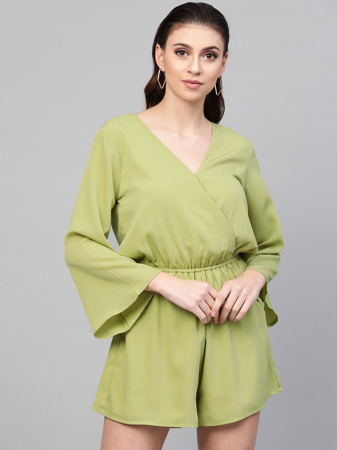 Women's Mint Green Wrap Romper - SASSAFRAS