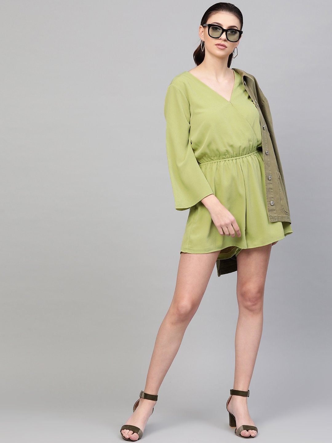 Women's Mint Green Wrap Romper - SASSAFRAS