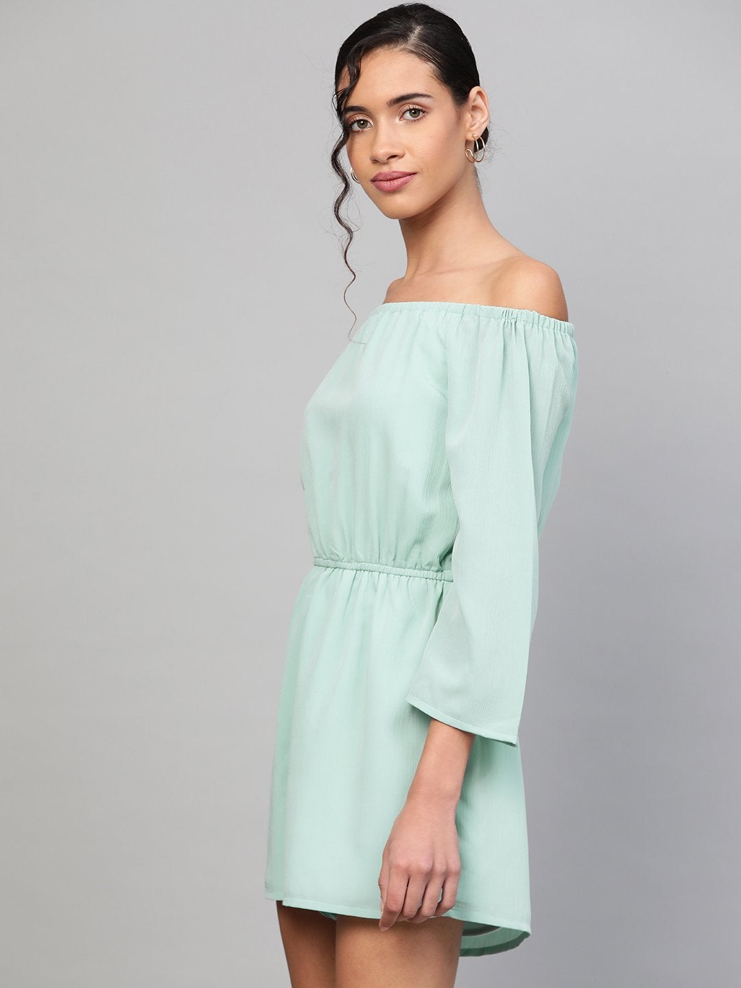 Women's Sea Green Off Shoulder Romper - SASSAFRAS