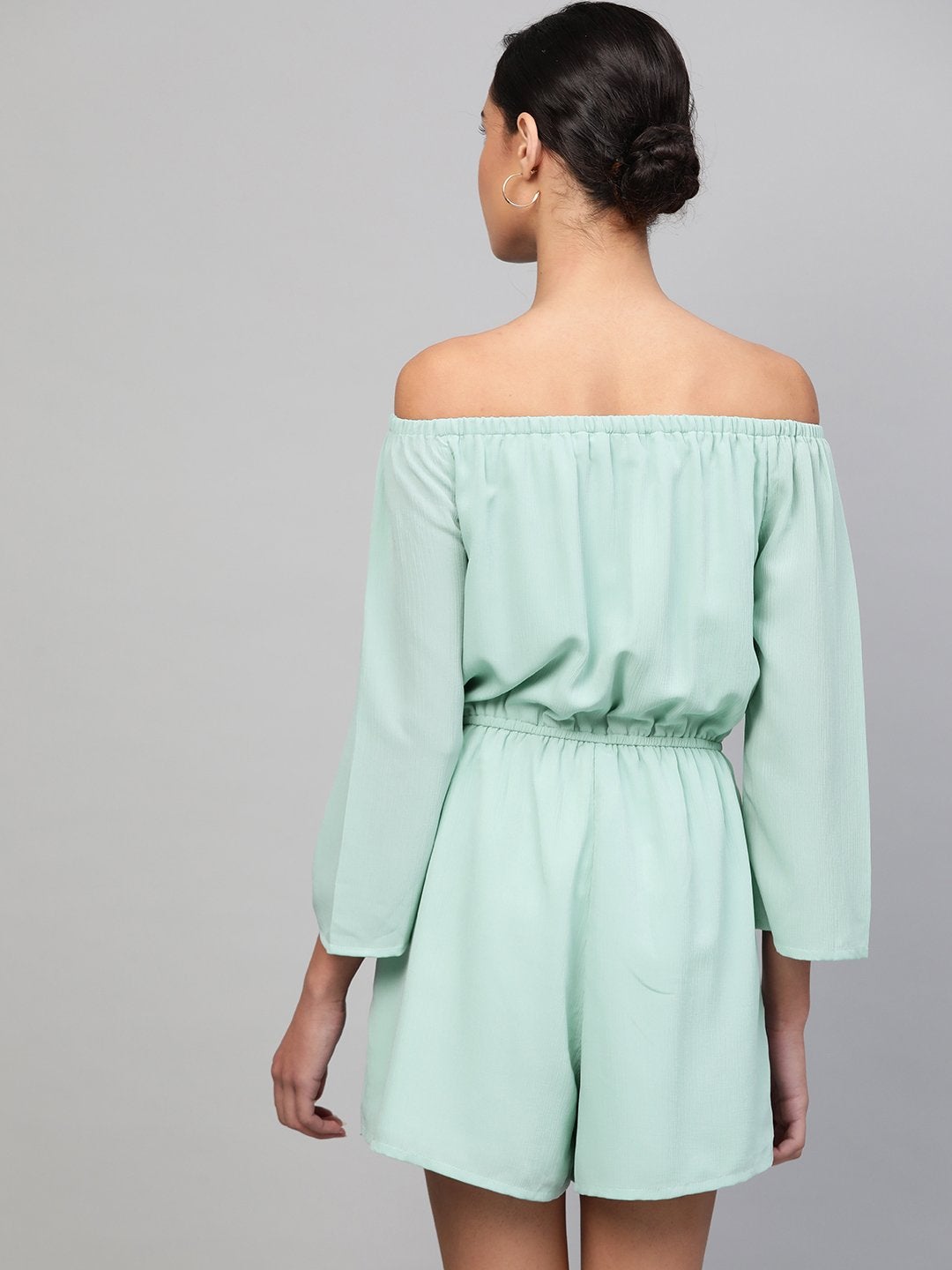 Women's Sea Green Off Shoulder Romper - SASSAFRAS