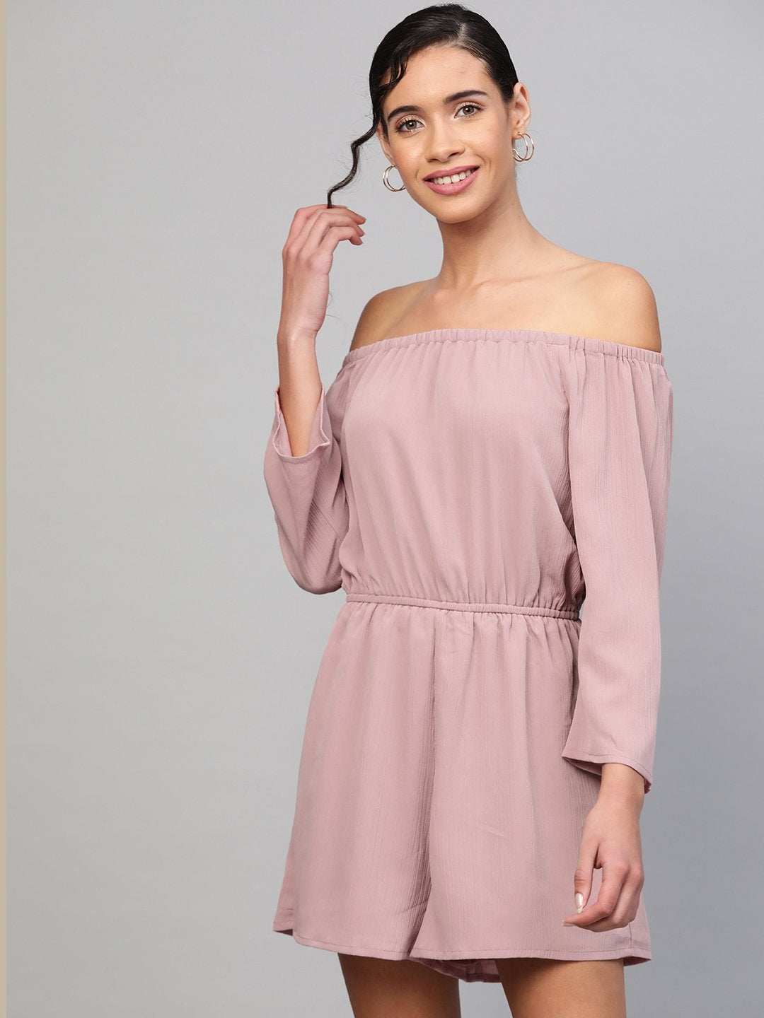 Women's Baked Pink Off Shoulder Romper - SASSAFRAS