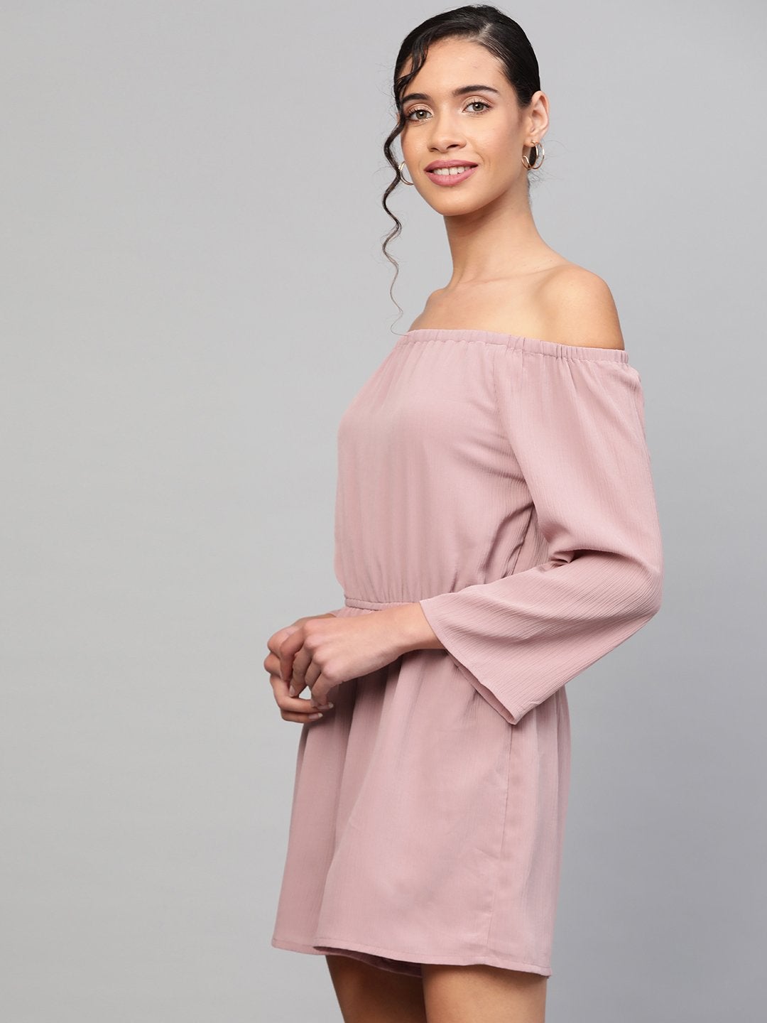 Women's Baked Pink Off Shoulder Romper - SASSAFRAS