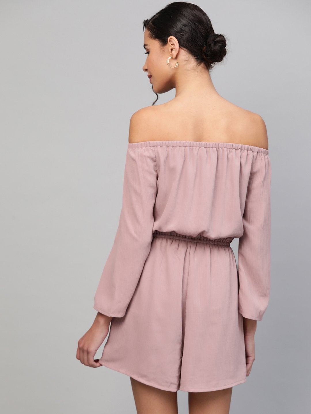 Women's Baked Pink Off Shoulder Romper - SASSAFRAS