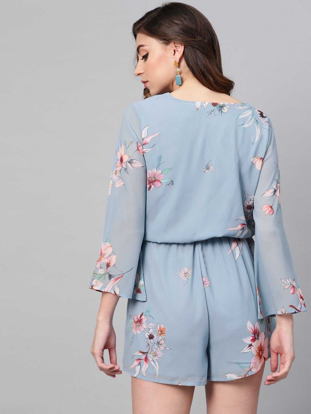 Women's Pale Blue Floral Wrap Romper - SASSAFRAS