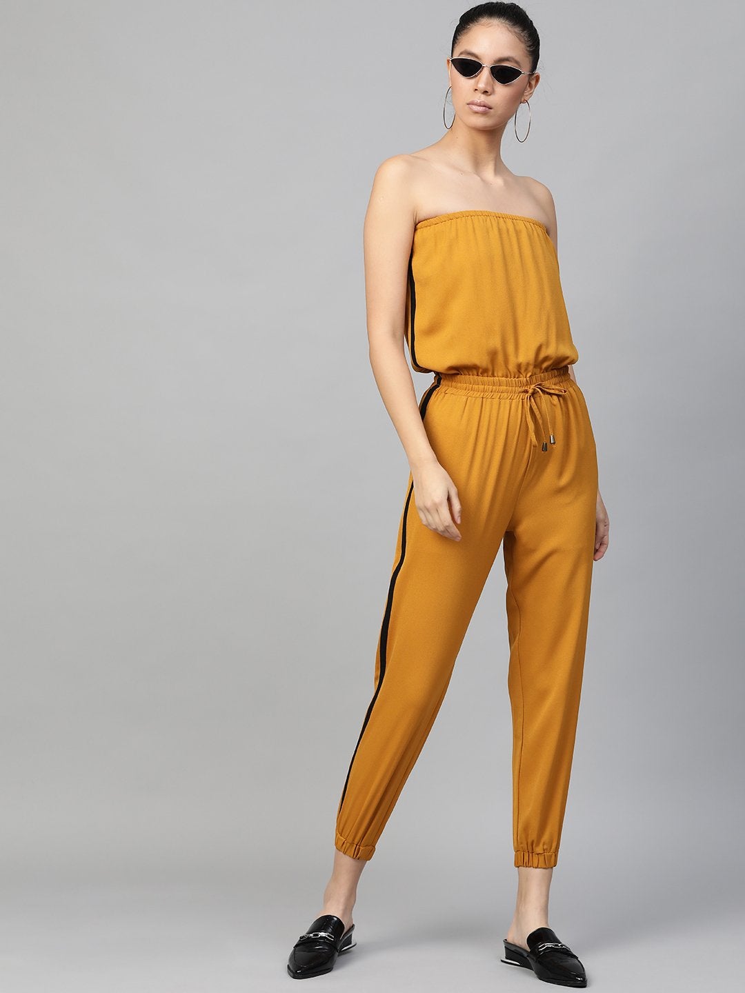 Women's Mustard Side Tape Tube Bardot Jumpsuit - SASSAFRAS