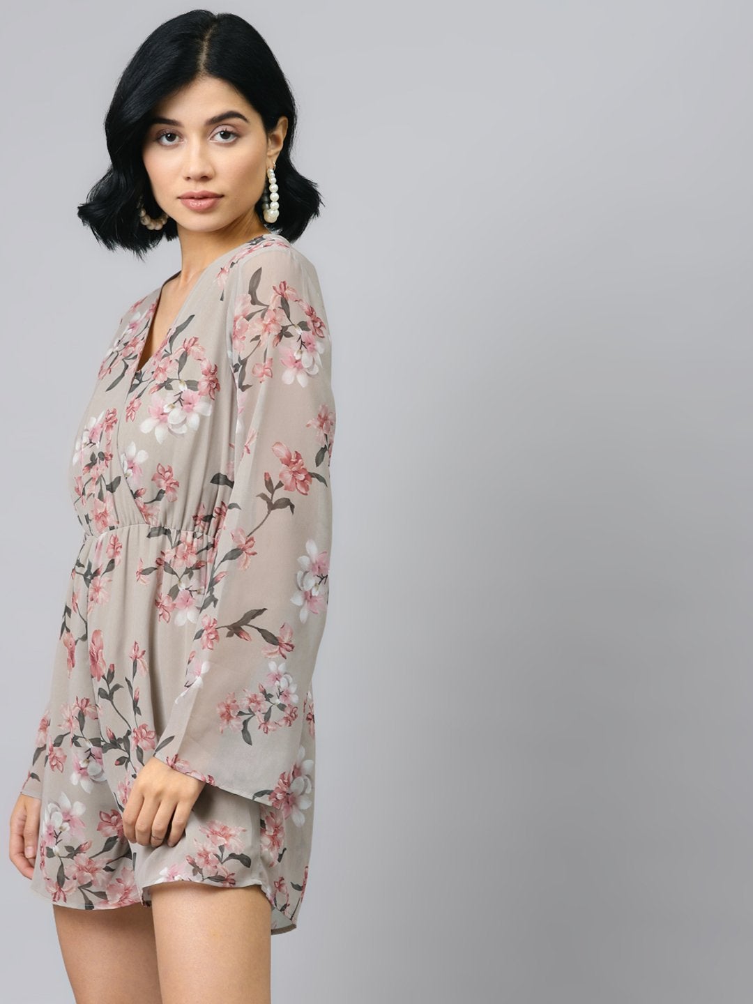 Women's Olive Floral Wrap Romper - SASSAFRAS